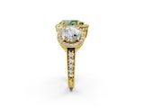 Yellow gold Three-Stone Fancy Green Pear Cut Halo Diamond Milgrain Band with Four-Prong Setting_2
