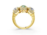 Yellow gold Three-Stone Fancy Green Pear Cut Halo Diamond Milgrain Band with Four-Prong Setting_3
