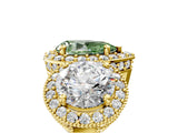 Yellow gold Three-Stone Fancy Green Pear Cut Halo Diamond Milgrain Band with Four-Prong Setting_5