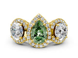 Yellow gold Three-Stone Fancy Green Pear Cut Halo Diamond Milgrain Band with Four-Prong Setting_6