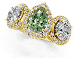 Yellow gold Three-Stone Fancy Green Pear Cut Halo Diamond Milgrain Band with Four-Prong Setting_7