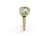 Yellow gold Three-Stone Fancy Green Pear Cut Halo Diamond Milgrain Band with Four-Prong Setting_8