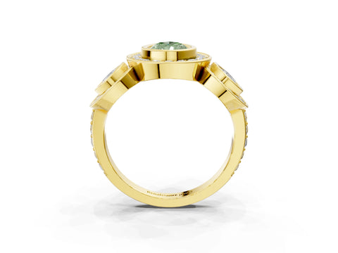 Yellow gold Three-Stone Fancy Green Pear Cut Halo Pavé Diamond Ring_3