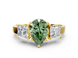 Yellow gold Three-Stone Fancy Green Pear  Cut Solitaire Ring with Prong Setting_3