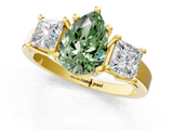 Yellow gold Three-Stone Fancy Green Pear  Cut Solitaire Ring with Prong Setting_4