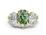Yellow gold Three-Stone Fancy Green Pear  Diamond Milgrain Pave Band with Prong Setting 1
