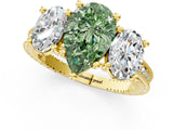Yellow gold Three-Stone Fancy Green Pear  Diamond Milgrain Pave Band with Prong Setting 2