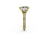 Yellow gold Three-Stone Fancy Green Pear  Diamond Milgrain Pave Band with Prong Setting 3