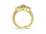 Yellow gold Three-Stone Fancy Green Pear  Diamond Milgrain Pave Band with Prong Setting 4