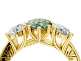 Yellow gold Three-Stone Fancy Green Pear  Diamond Milgrain Pave Band with Prong Setting 5