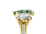 Yellow gold Three-Stone Fancy Green Pear  Diamond Milgrain Pave Band with Prong Setting
