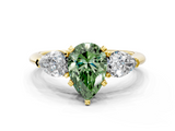 Yellow gold Three-Stone Fancy Green Pear  Diamond Ring with Pear Side Stones in Four-Prong Setting_45