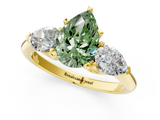 Yellow gold Three-Stone Fancy Green Pear  Diamond Ring with Pear Side Stones in Four-Prong Setting_46