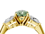 Yellow gold Three-Stone Fancy Green Pear  Diamond Ring with Pear Side Stones in Four-Prong Setting_49