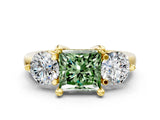 Yellow gold Three-Stone Fancy Green Princess  Brilliant Cut Solitaire Ring with Prong Setting on a Classic Band 1