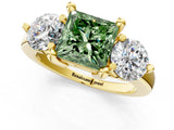 Yellow gold Three-Stone Fancy Green Princess  Brilliant Cut Solitaire Ring with Prong Setting on a Classic Band 2