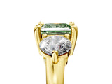 Yellow gold Three-Stone Fancy Green Princess  Brilliant Cut Solitaire Ring with Prong Setting on a Classic Band