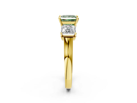 Yellow gold Three-Stone Fancy Green Princess Cut Brilliant Diamond Trellis Ring with Comfort Fit Band_2