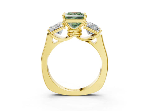 Yellow gold Three-Stone Fancy Green Princess Cut Brilliant Diamond Trellis Ring with Comfort Fit Band_3
