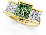 Yellow gold Three Stone Fancy Green Princess Cut Cut Channel Set Diamond Ring_1