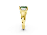 Yellow gold Three Stone Fancy Green Princess Cut Cut Channel Set Diamond Ring_2