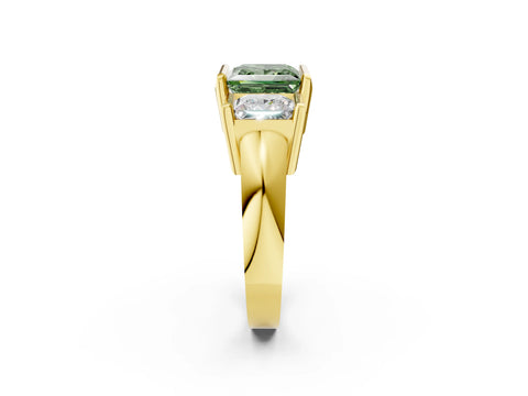 Yellow gold Three Stone Fancy Green Princess Cut Cut Channel Set Diamond Ring_2