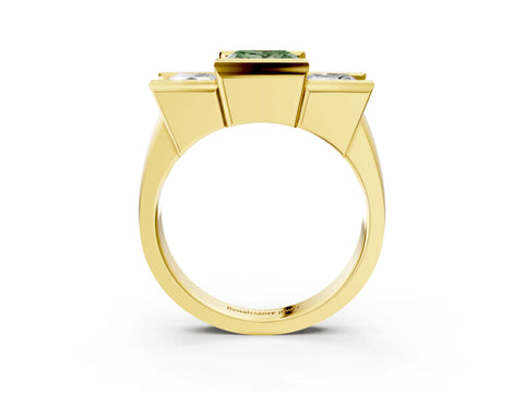 Yellow gold Three Stone Fancy Green Princess Cut Cut Channel Set Diamond Ring_3