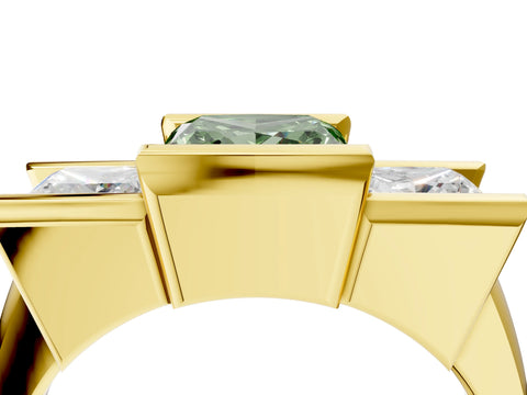 Yellow gold Three Stone Fancy Green Princess Cut Cut Channel Set Diamond Ring_4