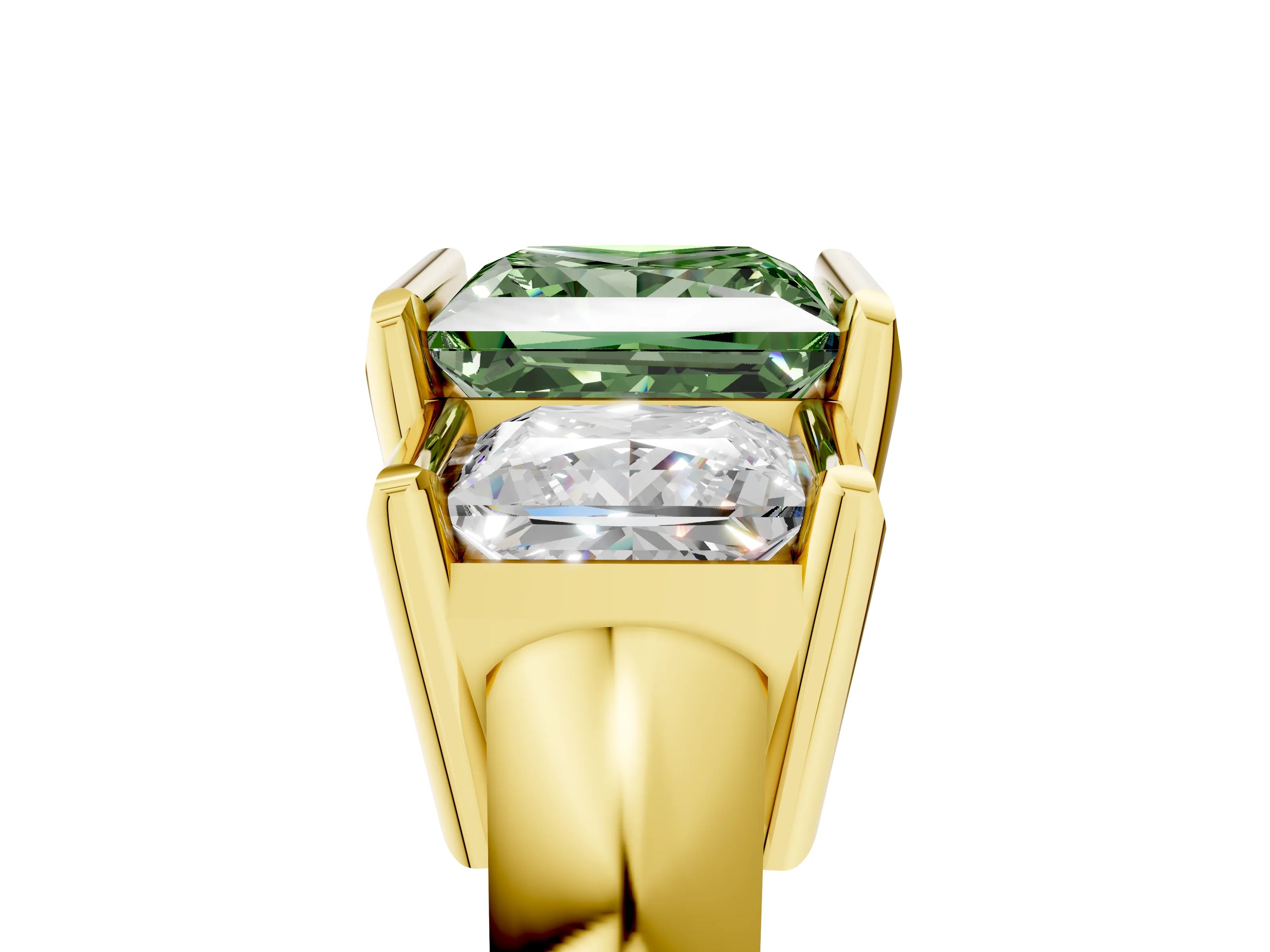 Yellow gold Three Stone Fancy Green Princess Cut Cut Channel Set Diamond Ring_5