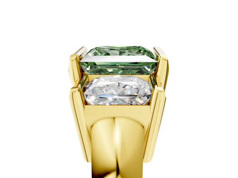 Yellow gold Three Stone Fancy Green Princess Cut Cut Channel Set Diamond Ring_5