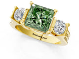 Yellow gold Three-Stone Fancy Green Princess Cut Cut Classic Band Prong Setting Ring_1