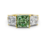 Yellow gold Three-Stone Fancy Green Princess Cut Cut Diamond Engagement Ring with Flat Band and Four-Prong Setting_12