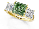 Yellow gold Three-Stone Fancy Green Princess Cut Cut Diamond Engagement Ring with Flat Band and Four-Prong Setting_13