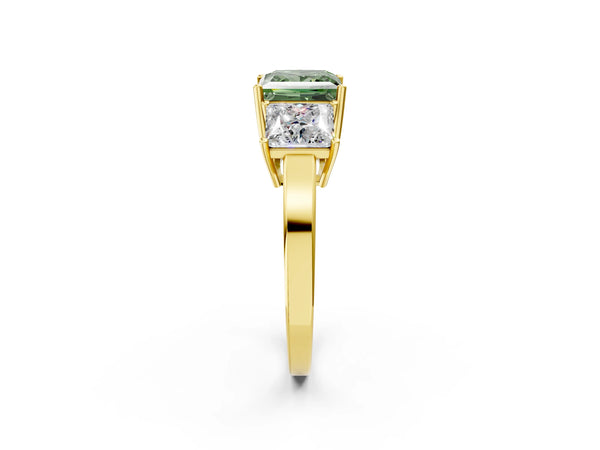 Yellow gold Three-Stone Fancy Green Princess Cut Cut Diamond Engagement Ring with Flat Band and Four-Prong Setting