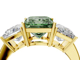 Yellow gold Three-Stone Fancy Green Princess Cut Cut Diamond Engagement Ring with Flat Band and Four-Prong Setting_16