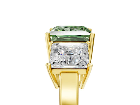 Yellow gold Three-Stone Fancy Green Princess Cut Cut Diamond Engagement Ring with Flat Band and Four-Prong Setting_17