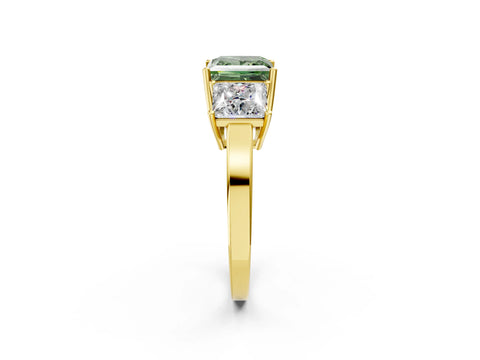 Yellow gold Three-Stone Fancy Green Princess Cut Cut Diamond Engagement Ring with Flat Band and Four-Prong Setting_2