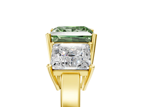 Yellow gold Three-Stone Fancy Green Princess Cut Cut Diamond Engagement Ring with Flat Band and Four-Prong Setting_5