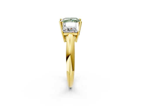 Yellow gold Three-Stone Fancy Green Princess Cut Cut Diamond Engagement Ring with Prong Setting on a White Gold Band_2