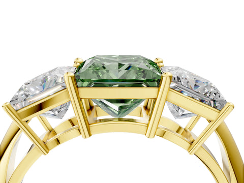 Yellow gold Three-Stone Fancy Green Princess Cut Cut Diamond Engagement Ring with Prong Setting on a White Gold Band_4