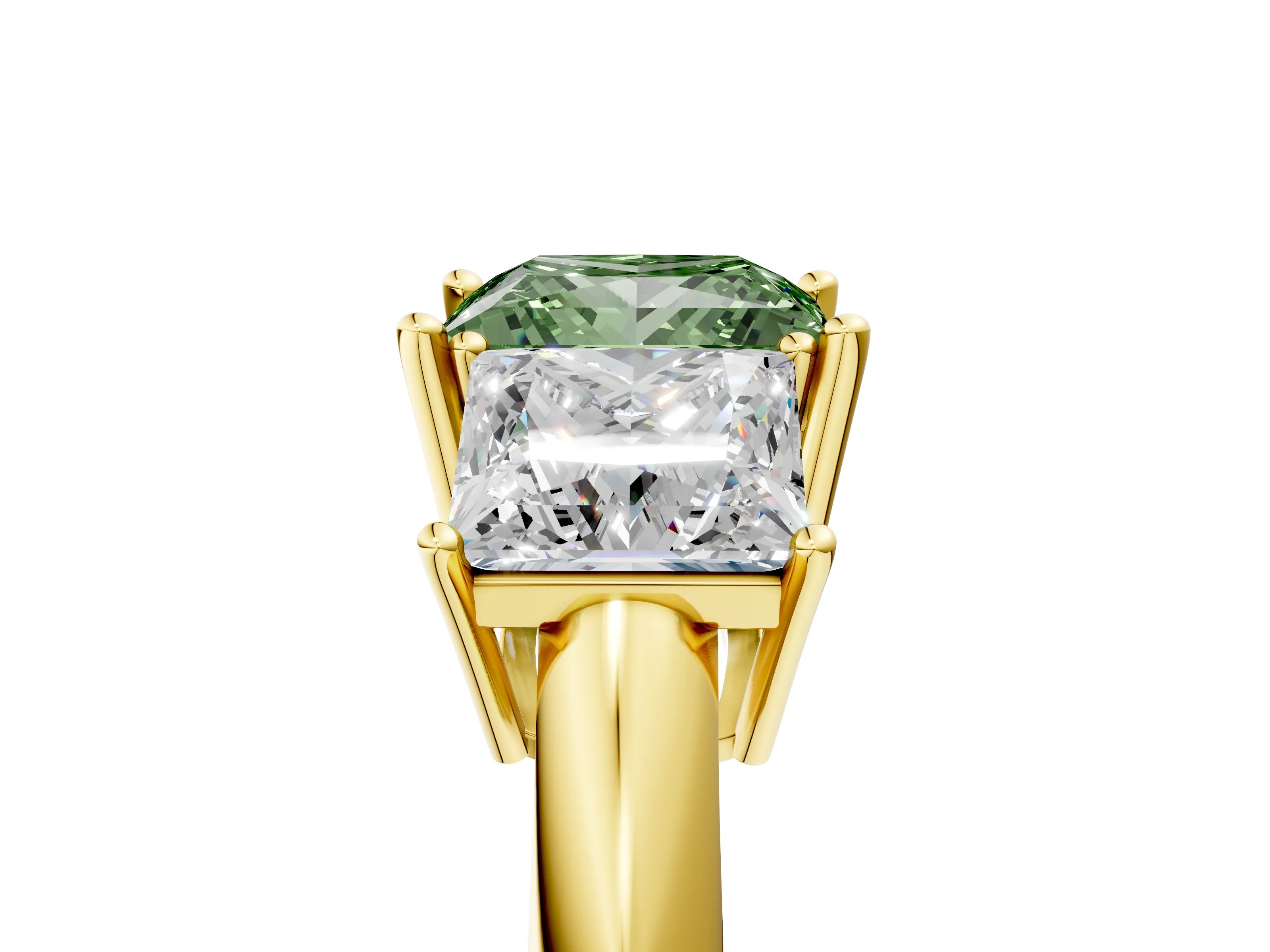 Yellow gold Three-Stone Fancy Green Princess Cut Cut Diamond Engagement Ring with Prong Setting on a White Gold Band_5