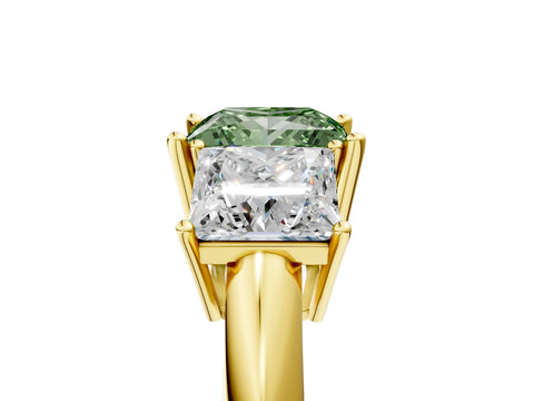 Yellow gold Three-Stone Fancy Green Princess Cut Cut Diamond Engagement Ring with Prong Setting on a White Gold Band_5