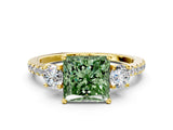 Yellow gold Three-Stone Fancy Green Princess Cut Cut Diamond Pavé Band with Prong Setting_15