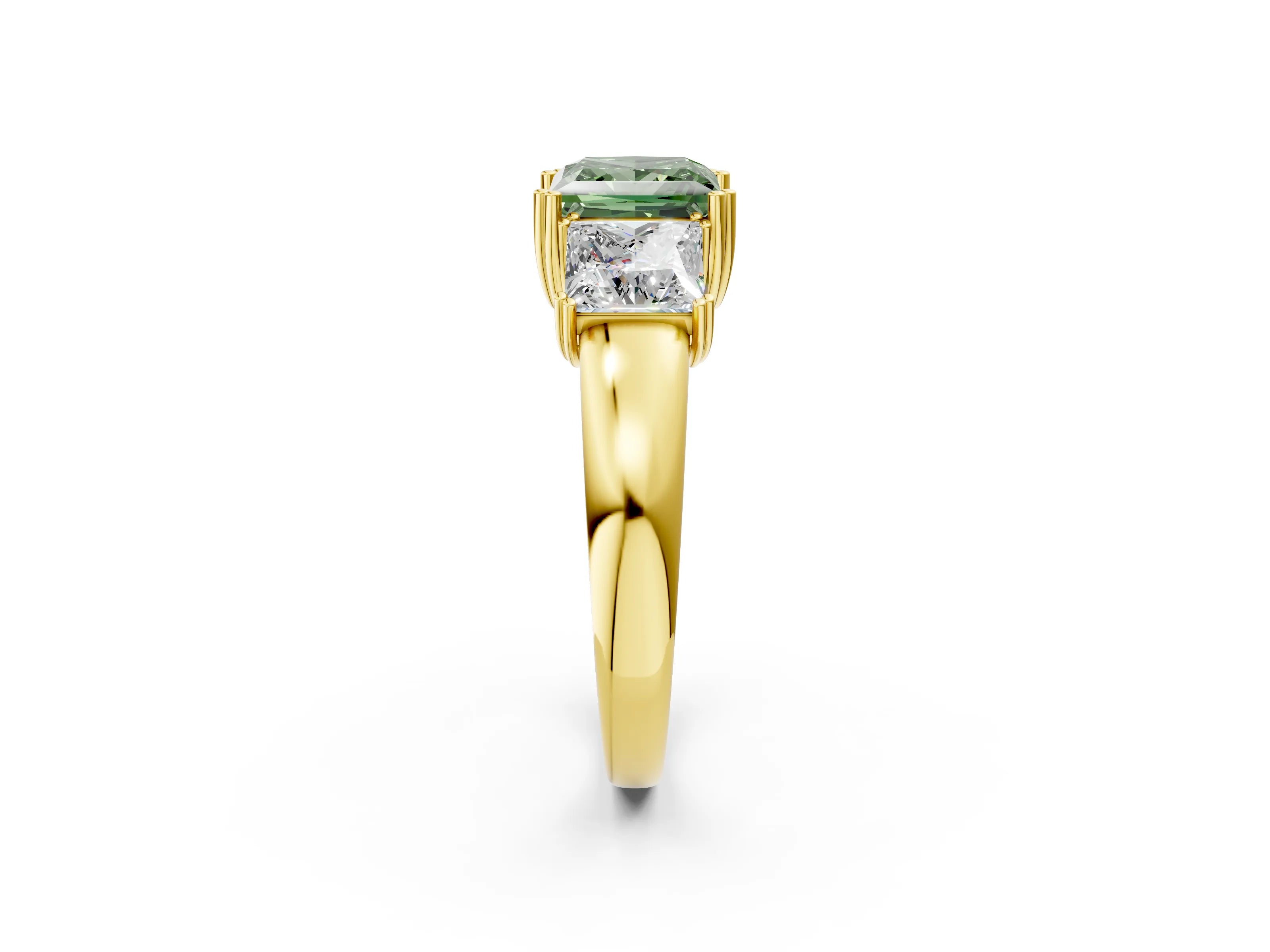 Yellow gold Three-Stone Fancy Green Princess Cut Cut Diamond Ring with Channel Set Band and Four-Prong Setting_2