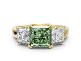 Yellow gold Three-Stone Fancy Green Princess Cut Cut Diamond Ring with Channel Set Band and Four-Prong Setting_24