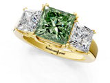 Yellow gold Three-Stone Fancy Green Princess Cut Cut Diamond Ring with Channel Set Band and Four-Prong Setting_25