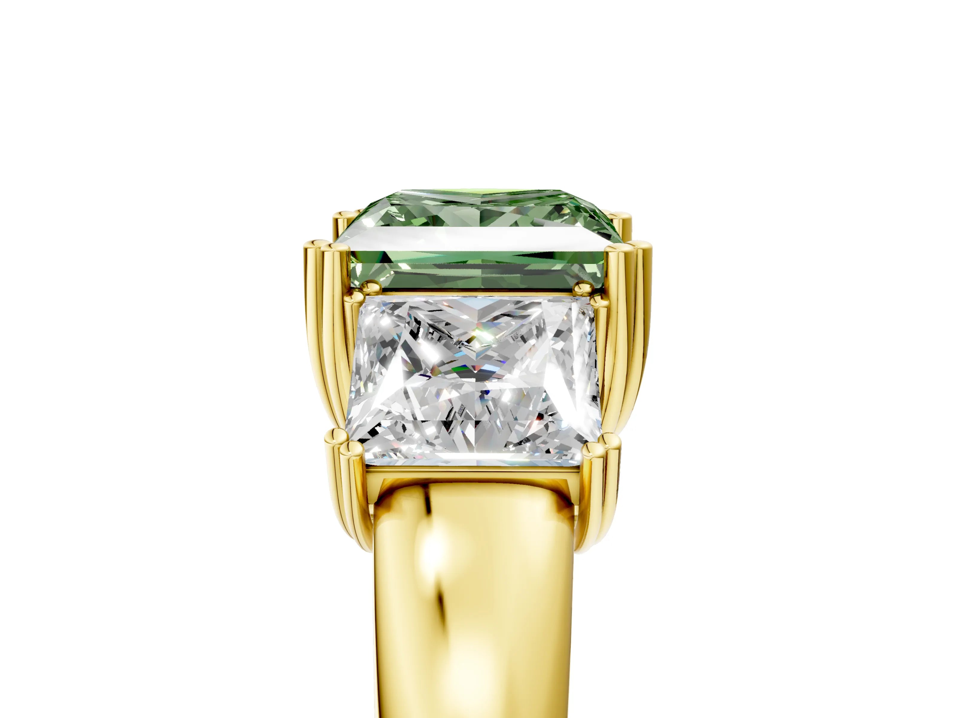 Yellow gold Three-Stone Fancy Green Princess Cut Cut Diamond Ring with Channel Set Band and Four-Prong Setting_5
