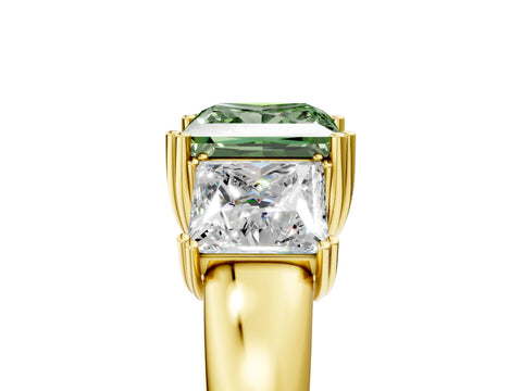Yellow gold Three-Stone Fancy Green Princess Cut Cut Diamond Ring with Channel Set Band and Four-Prong Setting_5