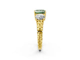 Yellow gold Three-Stone Fancy Green Princess Cut Cut Diamond Ring with Channel-Set Band and Prong Setting_2
