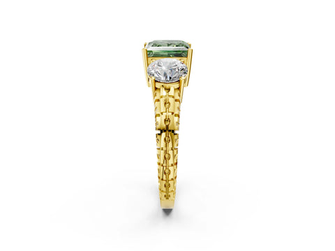 Yellow gold Three-Stone Fancy Green Princess Cut Cut Diamond Ring with Channel-Set Band and Prong Setting_2